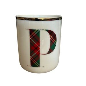 Pottery Barn Stewart Plaid Alphabet Letter "P" Winter Spruce Scented NEW Candle